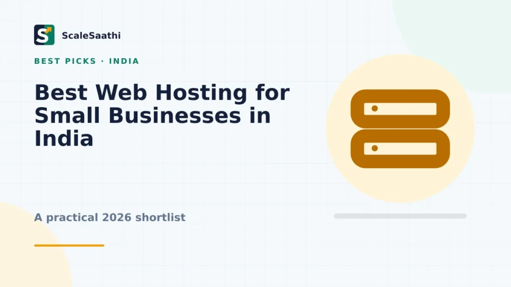 Best web hosting for small businesses in India (2026 shortlist) — ScaleSaathi featured graphic
