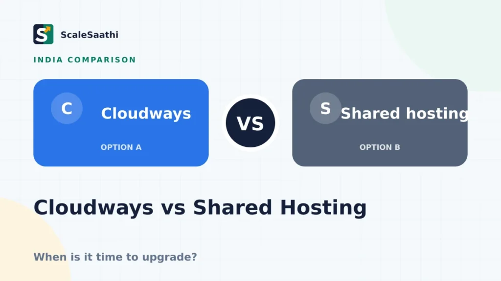 Cloudways vs shared hosting: when should an Indian website upgrade? — ScaleSaathi featured graphic