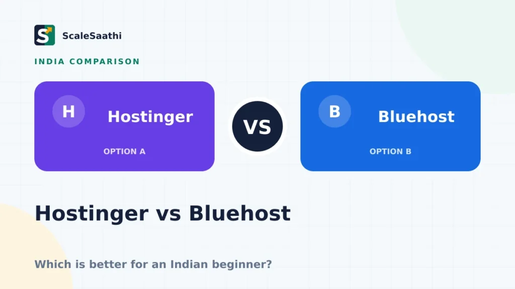 Hostinger vs Bluehost India: which hosting is better for your first site? — ScaleSaathi featured graphic