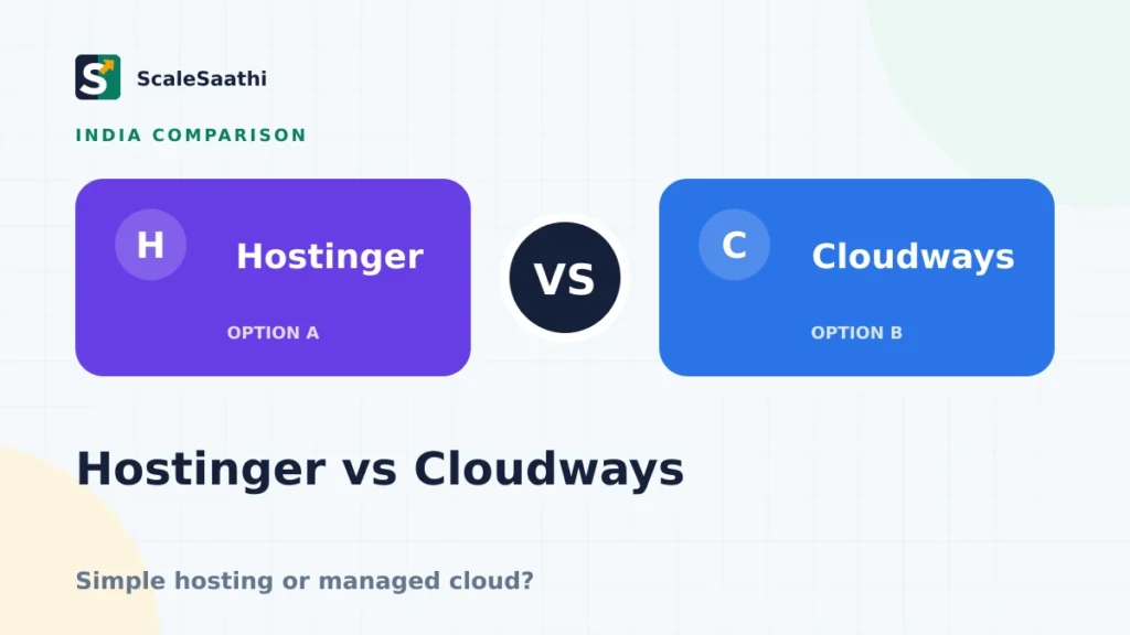 Hostinger vs Cloudways India: simple shared hosting or managed cloud? — ScaleSaathi featured graphic