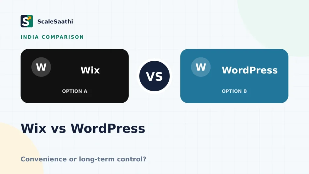 Wix vs WordPress for Indian small businesses: convenience or control? — ScaleSaathi featured graphic